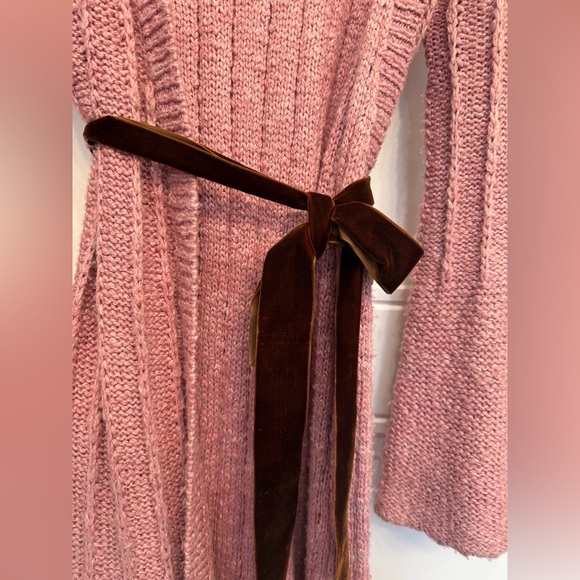 2010s PLENTY TRACY REESE LONG DUSTER CARDIGAN PINK WOOL SMALL BELL SLEEVE - Picture 2 of 5